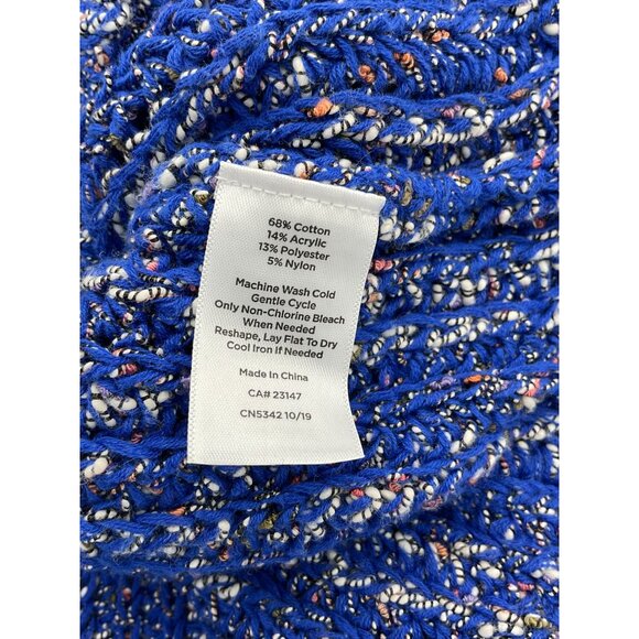 Talbots Curved Hem Long Sleeve Loose Knit Bright Blue Speckled Sweater Large - Picture 9 of 10